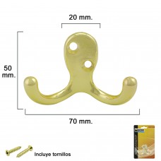 Gancho de latão duplo para parafusar com parafusos incluídos.