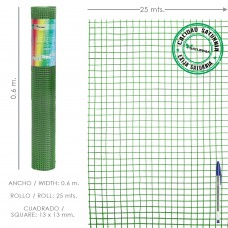 Malla Electrosoldada Plastificada Corral 13x13 / 60 cm. Rollo 25 metros