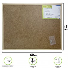 Parede de cortiça 45x60 cm. Moldura de madeira com 6 pinos