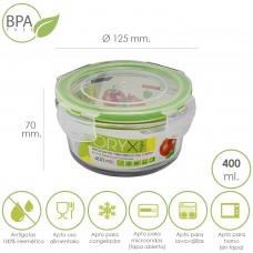 Recipiente hermético de vidro redondo 400 ml. Ø 125 x 7 (alt) cm.