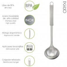 Colher de cozinha em aço inoxidável 9x33,5 (A) cm.