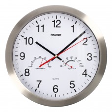 Reloj Pared Ø 30 cm. Frontal En Acero Con Higrometro y Termometro.