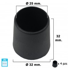 Contera Preto Cônico 25mm. Blister 4 peças.
