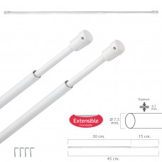 Haste de cortina extensível 30/45 cm. Com suporte, sem mola (2 peças)