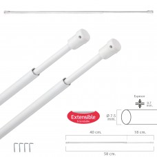 Varão de cortina extensível 40/58 cm. Com suporte, sem mola (2 peças)