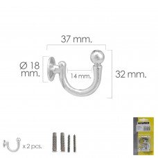 Parafuso de gancho cromado 37 mm. Com buchas e parafusos (Blister 2 peças)