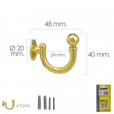 Gancho de latão Parafuso 48 mm. Com buchas e parafusos (Blister 2 peças)