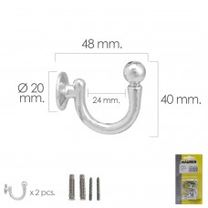 Parafuso de gancho cromado 48 mm. Com buchas e parafusos (Blister 2 peças)
