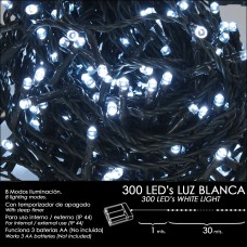 Baterias para Luzes de Natal 300 Leds White Light Indoor / Outdoor (IP44)