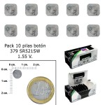 Bateria de botão de óxido de prata 379 / SR521SW (caixa 10 baterias)
