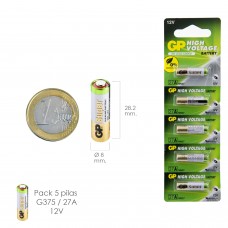 Bateria alcalina G375 / 27A 12 V. Sem mercúrio (Blister 5 peças)
