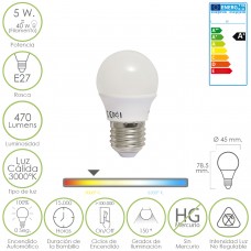 bulbo esférico LED E27 5W - 40W 470 Lumens