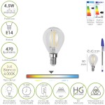 Bombilla Led Filamento Globo Rosca E14. 4,5 Watt. Equivale A 35 Watt. 470 Lumenes. Luz Neutra 4000º K.