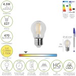 Bombilla Led Filamento Globo Rosca E27. 4,5 Watt. Equivale A 35 Watt. 470 Lumenes. Luz Calida 2700º K.