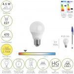 Bombilla Led Esferica Rosca E27 4.5 Watt. Equivale A 55 Watt. 470 Lumenes. Luz Cálida (2700º K)