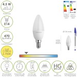 Bombilla Led Vela Rosca E14. 4,5 Watt. Equivale A 30 Watt. 470 Lumenes. Luz Cálida (2700º K.)