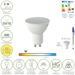 Bombilla Led Dicroica Rosca GU10. 5 Watt. Equivale A 50 Watt. 500 Lumenes. Luz Cálida (2700º K.)