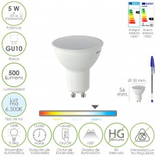 Bombilla Led Dicroica Rosca GU10. 5 Watt. Equivale A 50 Watt. 500 Lumenes. Luz Fria (6500º K)