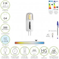 Bombilla Led Dicroica Rosca G4. 2 Watt. Equivale A 20 Watt. 200 Lumenes. Luz Fria (6500º K.)