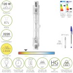 Bombilla Halogena Para Focos Rosca R7S. 120 Watt. 2220 Lumenes. Luz Cálida (2850º K.)