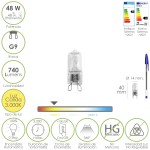 Bombilla Halogena G-9. 48 W. 740 lumenes. Luz cálida (3.000º K)