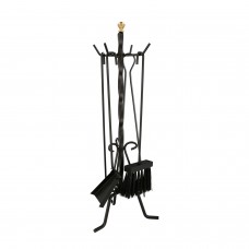 Juego Atizadores 5 Piezas 22x58 (Alt.) cm. Soporte, Cepillo, Recogedor, Atizador y Pinzas. Hierro Forjado