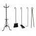 Juego Atizadores 5 Piezas 22x58 (Alt.) cm. Soporte, Cepillo, Recogedor, Atizador y Pinzas. Hierro Forjado