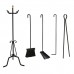 Juego Atizadores 5 Piezas 25x70 (Alt.) cm. Soporte, Cepillo, Recogedor, Atizador y Pinzas. Hierro Forjado