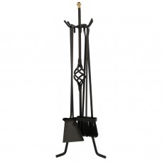 Juego Atizadores 5 Piezas 25x71,5 (Alt.) cm. Soporte, Cepillo, Recogedor, Atizador y Pinzas. Hierro Forjado