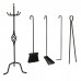 Juego Atizadores 5 Piezas 25x71,5 (Alt.) cm. Soporte, Cepillo, Recogedor, Atizador y Pinzas. Hierro Forjado