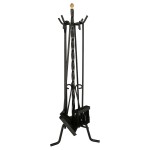 Juego Atizadores 5 Piezas 25x70 (Alt.) cm. Soporte, Cepillo, Recogedor, Atizador y Pinzas. Hierro Forjado