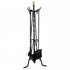 Juego Atizadores 5 Piezas 25x70 (Alt.) cm. Soporte, Cepillo, Recogedor, Atizador y Pinzas. Hierro Forjado