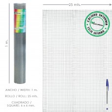 Malha soldada galvanizada 6x6 / 100 cm. Rolo de 25 metros de uso doméstico