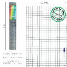 Malha eletrosoldada galvanizada 19x19 / 100 cm. Rolo de 25 metros de uso doméstico