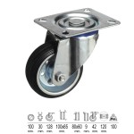Placa industrial de borracha preta com roda 100 mm.