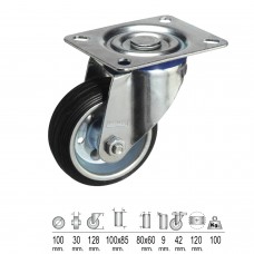 Placa industrial de borracha preta com roda 100 mm.