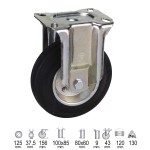 Roda Industrial de Borracha Preta Fixa 125 mm.