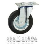 Placa de roda industrial de borracha preta 140 mm.