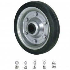 Roda industrial de borracha preta sem eixo 250 mm.