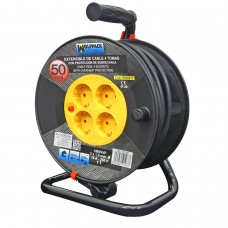 Extensível industrial 4 soquetes 50 metros 3 x 1,5 mm. Com proteção contra sobrecarga