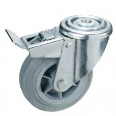 Roda industrial em borracha cinza Passando com freio100 mm.