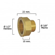 extensão hexagonal Reduccion Pulida 3/8 Masculino - Feminino 1/2 x M10