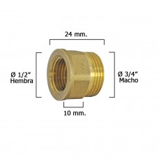 extensão hexagonal Reduccion Pulida 3/4 Masculino - Feminino 1/2 x M10