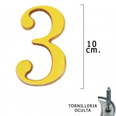 número de bronze '3' 10 cm. com parafusos escondido (bolha 1 parte)