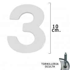 metal número '3' Prata Matte 10 cm. com parafusos escondido (bolha 1 parte)