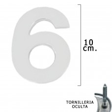metal número '6' Prata Matte 10 cm. com parafusos escondido (bolha 1 parte)