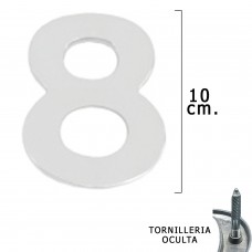metal número '8' Prata Matte 10 cm. com parafusos escondido (bolha 1 parte)