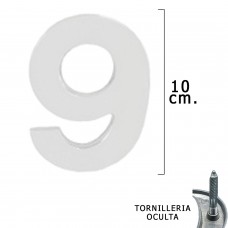 metal número '9' Prata Matte 10 cm. com parafusos escondido (bolha 1 parte)
