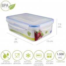 Recipiente hermético de plástico retangular 1.500 ml. 22x15x7,5 (A) cm.
