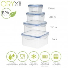 Juego Recipientes Hermeticos Plastico Cuadrados (4 Piezas)